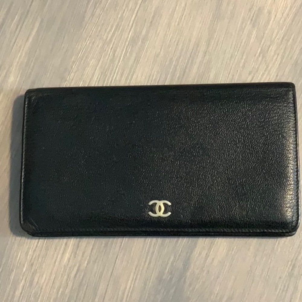 Chanel Black long leather wallet